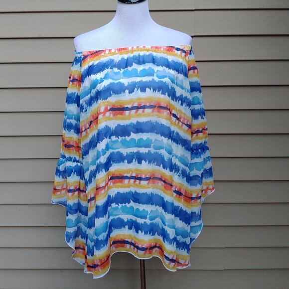 New Directions Multicolor Watercolor Abstract Blouse Flowy Sleeves Artistic - Picture 2 of 11